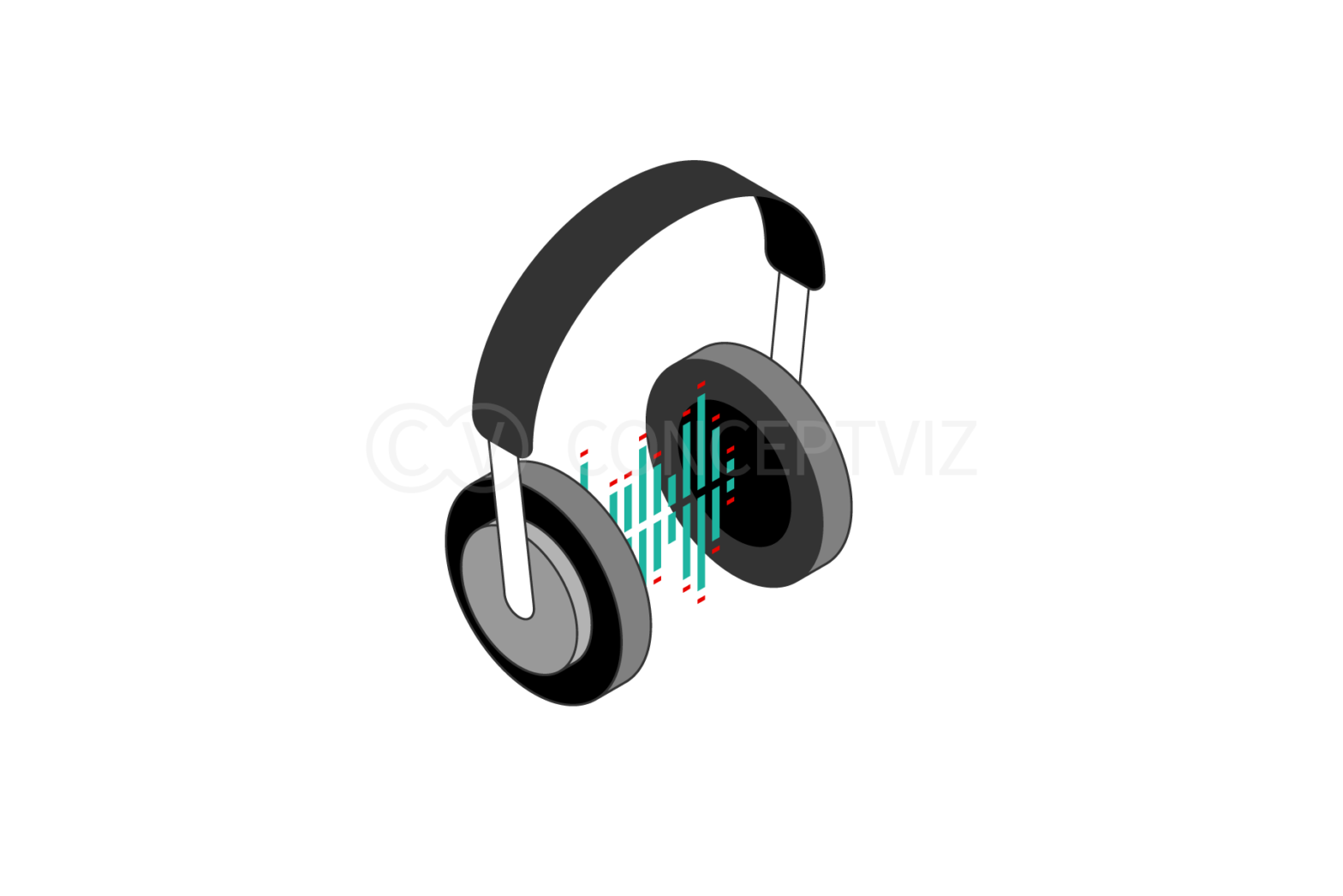 audio, headphone - playful isometric concept illustration